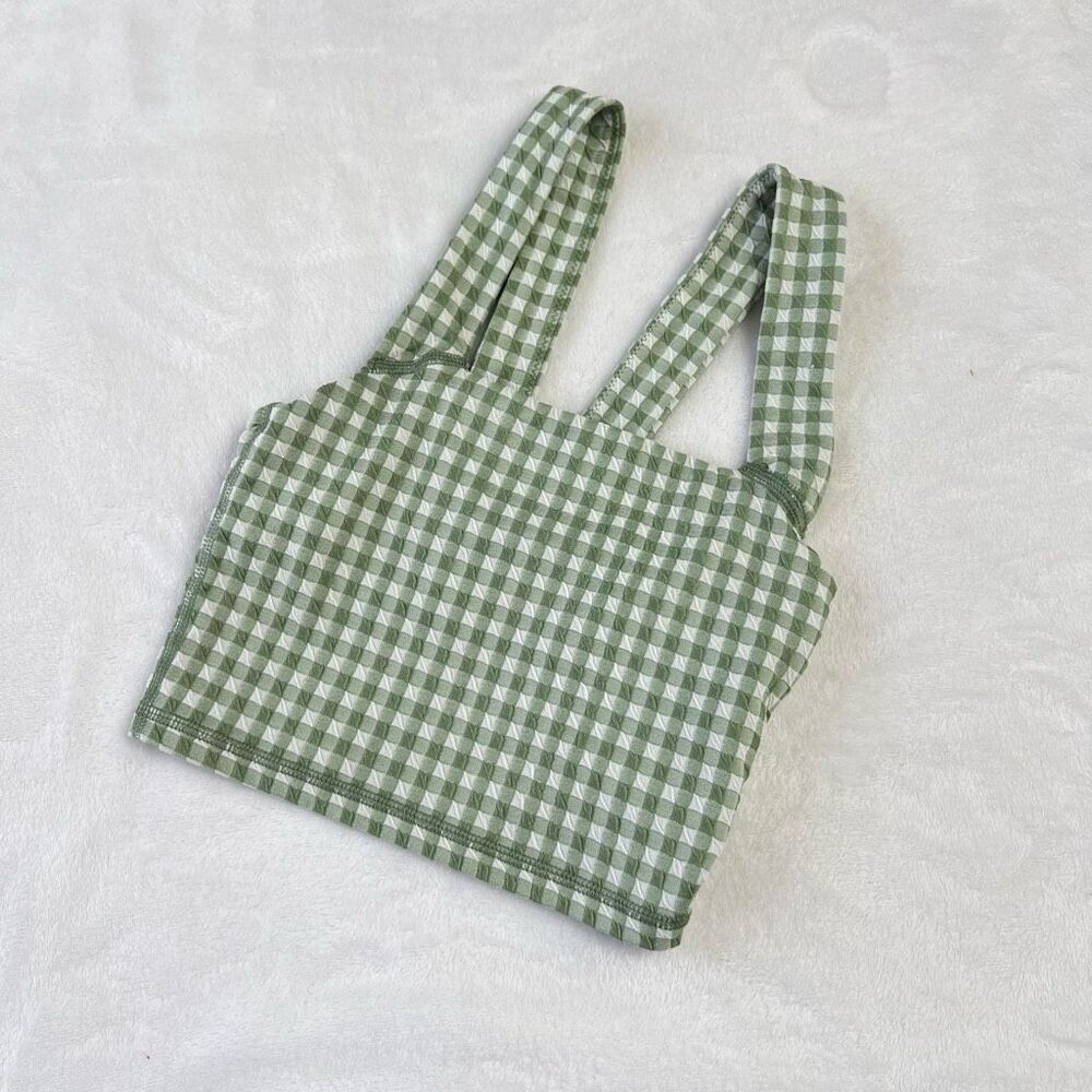 OFFLINE By Aerie Womens Gingham Stretch Medium Support Sport Bra Green XXS